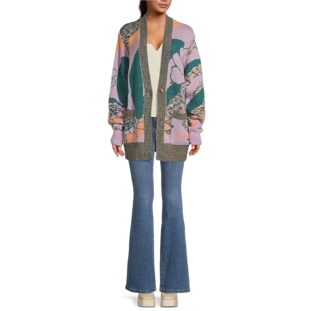 NWT Free People August Cardi Cardigan in Lavender Orchid Teal Combo. Size Small - Picture 4 of 11